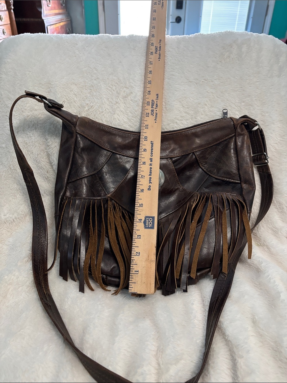 Dark Brown Leather Fringe Crossbody Bag - Unbranded